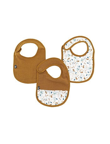 Set di 3 bavaglini in mussola con motivo vegetale