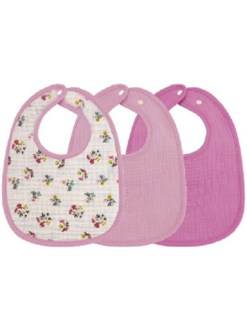 Set di 3 bavaglini per neonati in garza di cotone, Fleur Les Chatounets - Kiabi