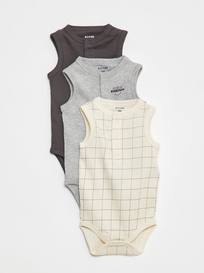 Set di 3 body a coste senza maniche Beige - Kiabi