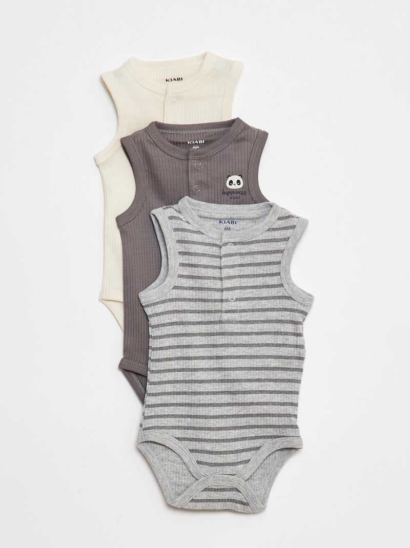 Set di 3 body a coste senza maniche Grigio - Kiabi