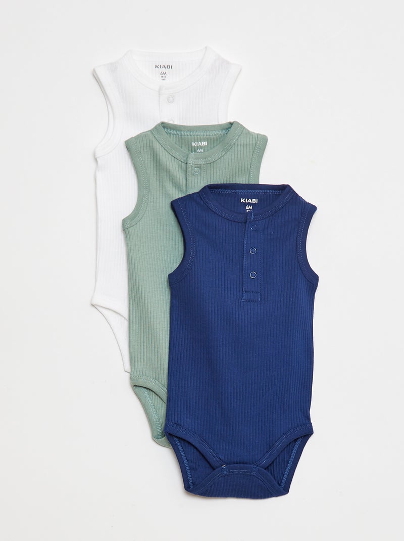 Set di 3 body a coste senza maniche Verde - Kiabi