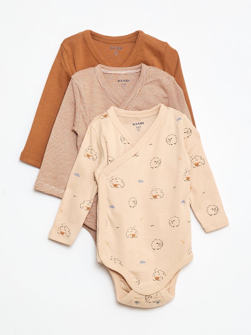 Set di 3 body a manica lunga con apertura con automatici Beige - Kiabi