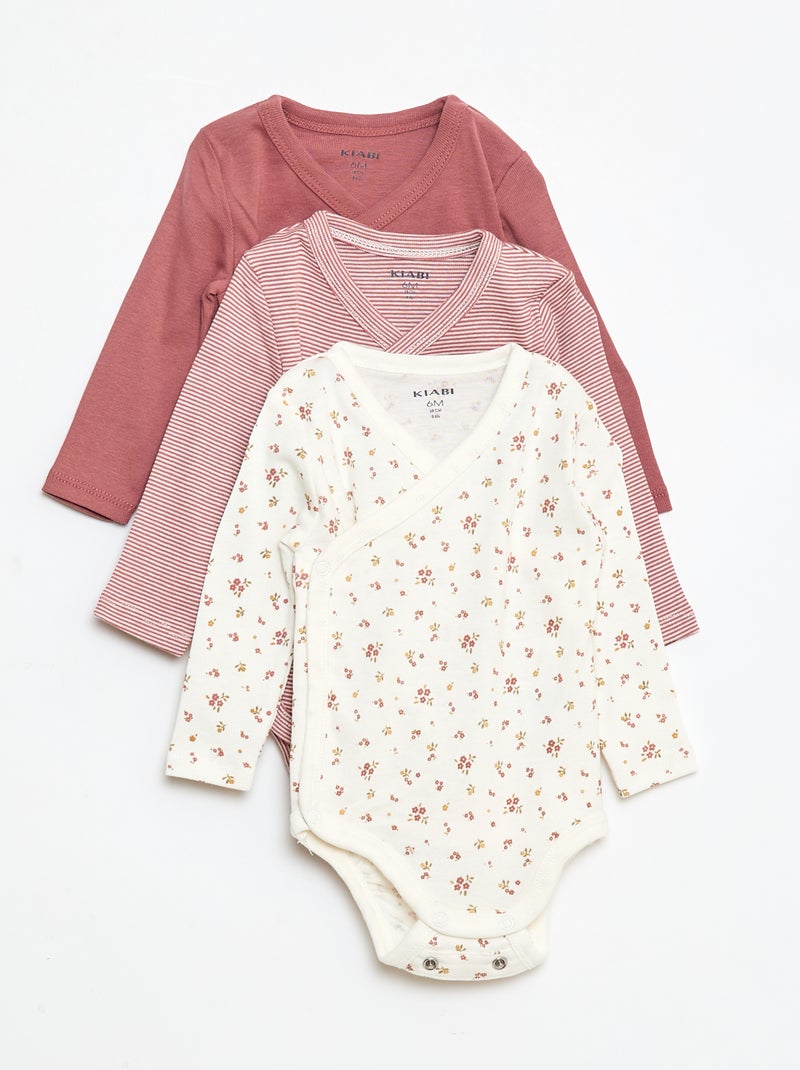 Set di 3 body a manica lunga con apertura con automatici Rosa - Kiabi
