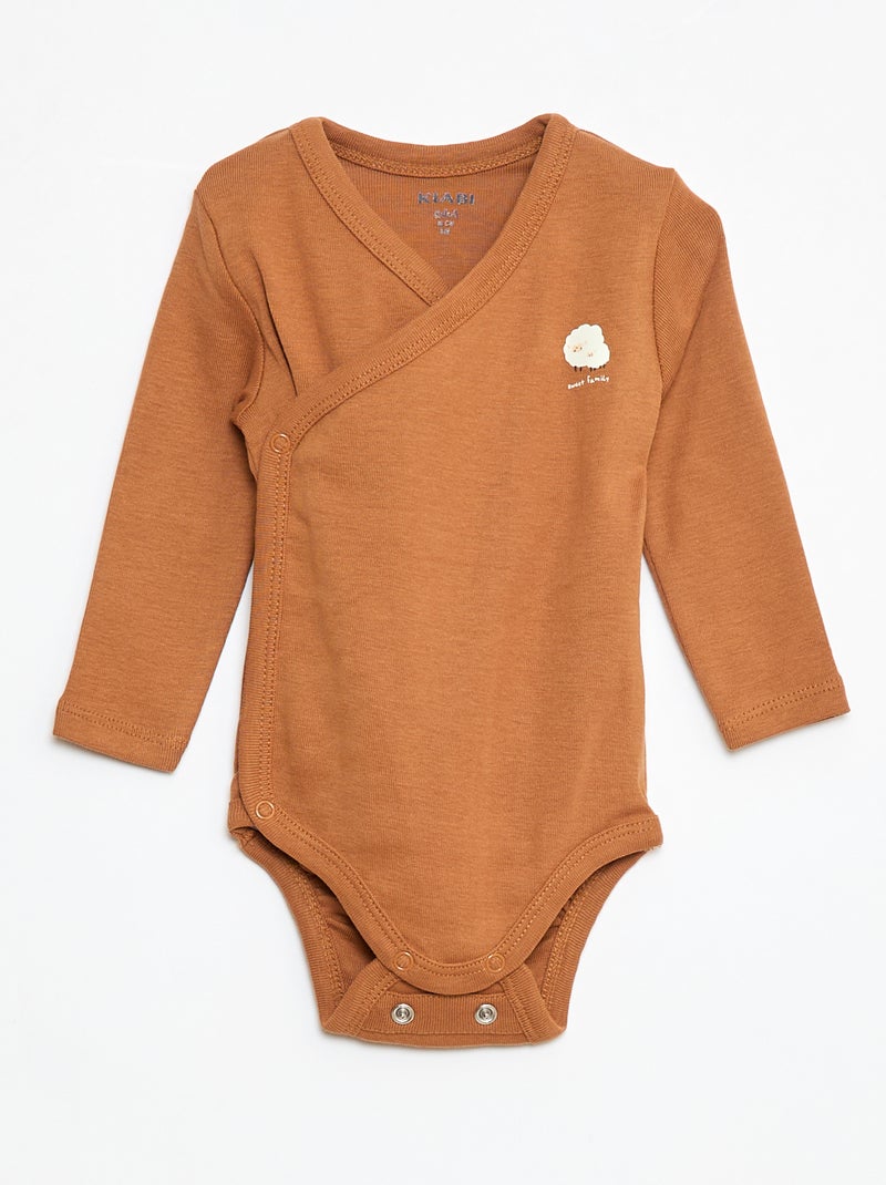 Set di 3 body a maniche lunghe con apertura a bottoni Beige - Kiabi