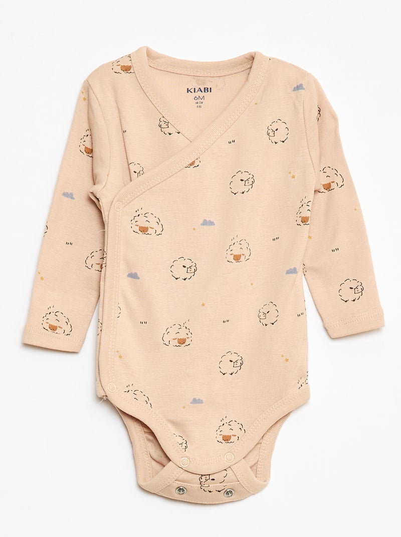 Set di 3 body a maniche lunghe con apertura a bottoni Beige - Kiabi