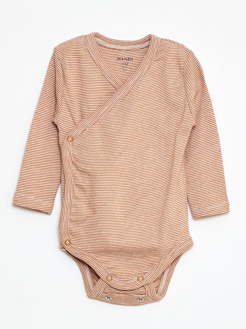 Set di 3 body a maniche lunghe con apertura a bottoni Beige - Kiabi