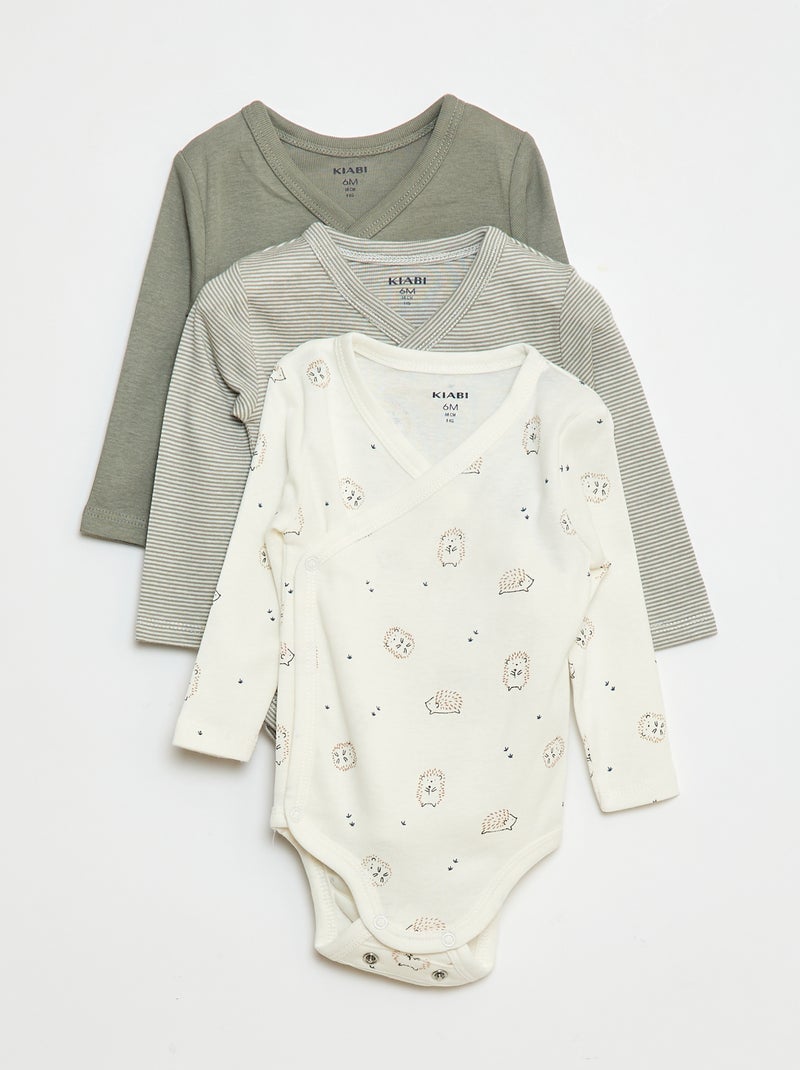 Set di 3 body a maniche lunghe con apertura a pressione Verde - Kiabi