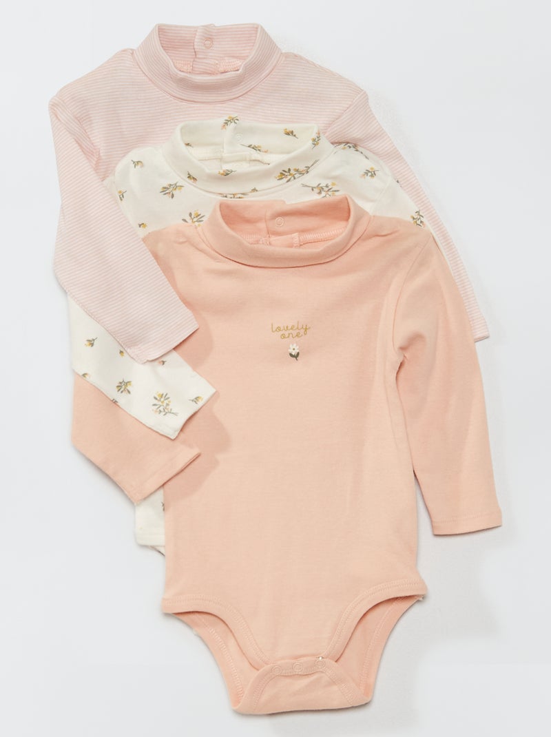 Set di 3 body con collo a dolcevita ROSA - Kiabi