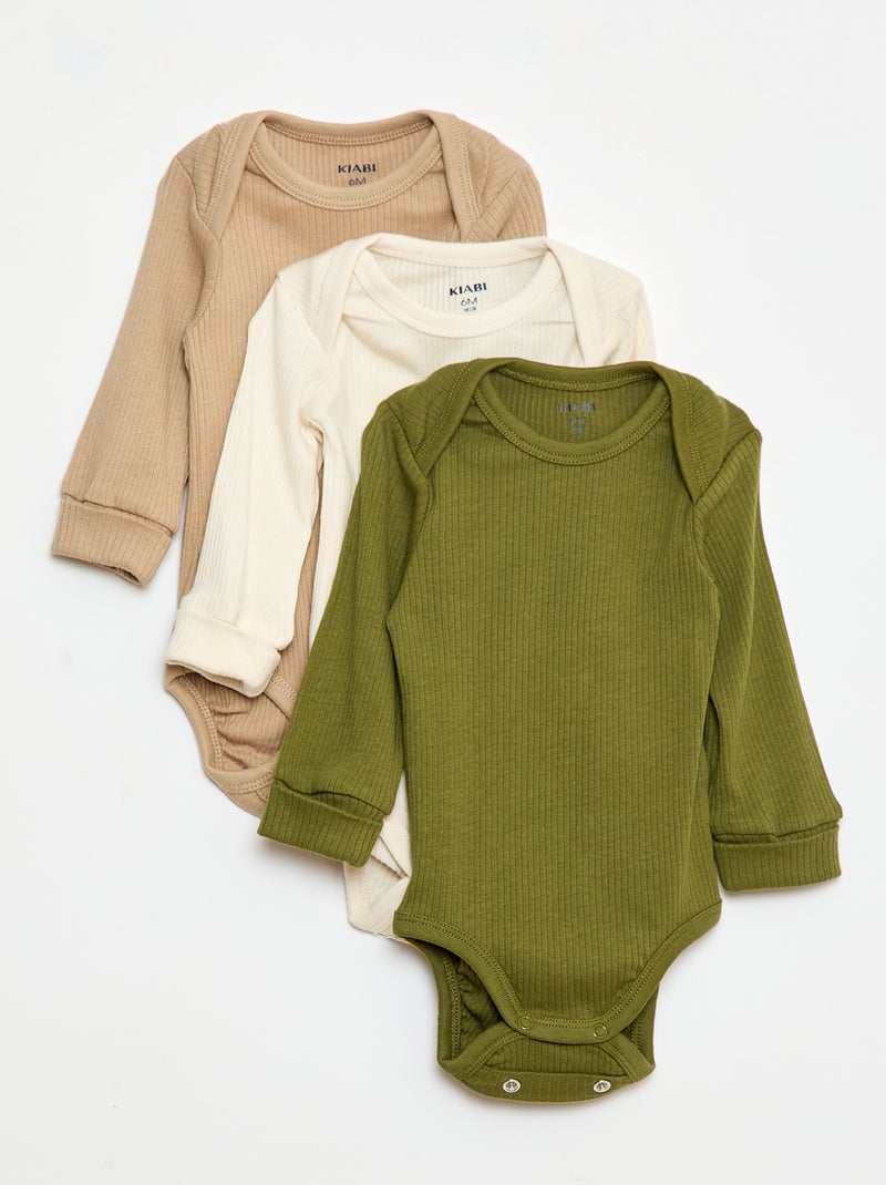 Set di 3 body con scollo americano e maniche lunghe Beige - Kiabi