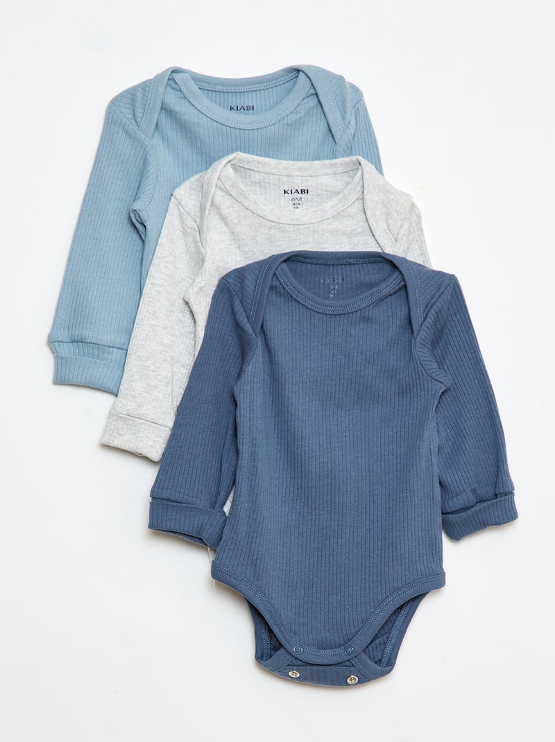 Set di 3 body con scollo americano e maniche lunghe Blu - Kiabi