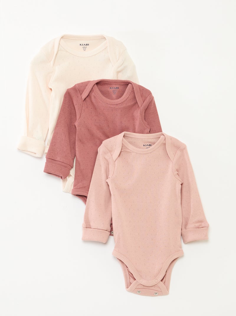Set di 3 body con scollo americano e maniche lunghe Rosa - Kiabi