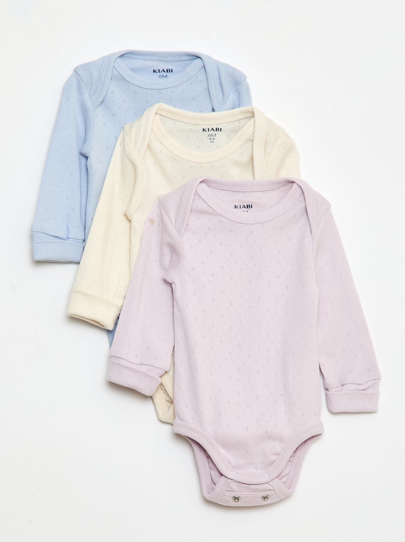 Set di 3 body con scollo americano e maniche lunghe Viola - Kiabi