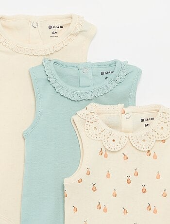 Set di 3 body con scollo rotondo e ricami