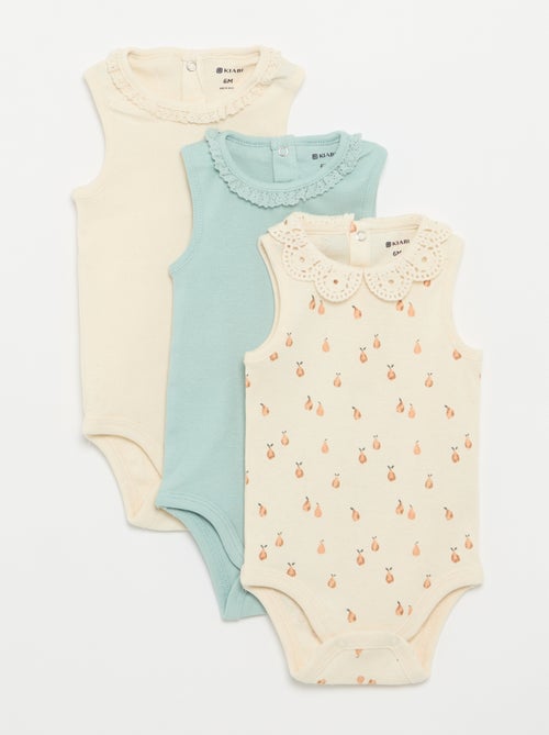 Set di 3 body con scollo rotondo e ricami - Kiabi