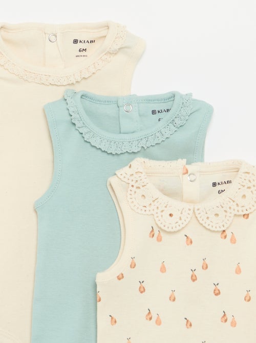Set di 3 body con scollo rotondo e ricami - Kiabi