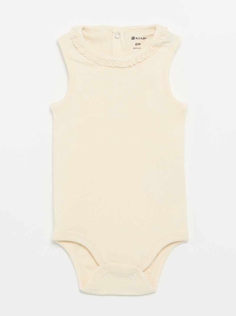 Set di 3 body con scollo rotondo e ricami Beige - Kiabi
