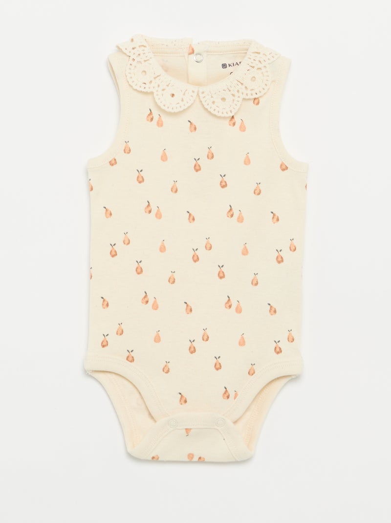 Set di 3 body con scollo rotondo e ricami Beige - Kiabi