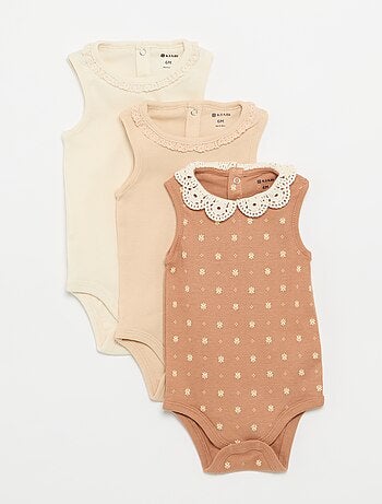 Set di 3 body con scollo rotondo e ricami