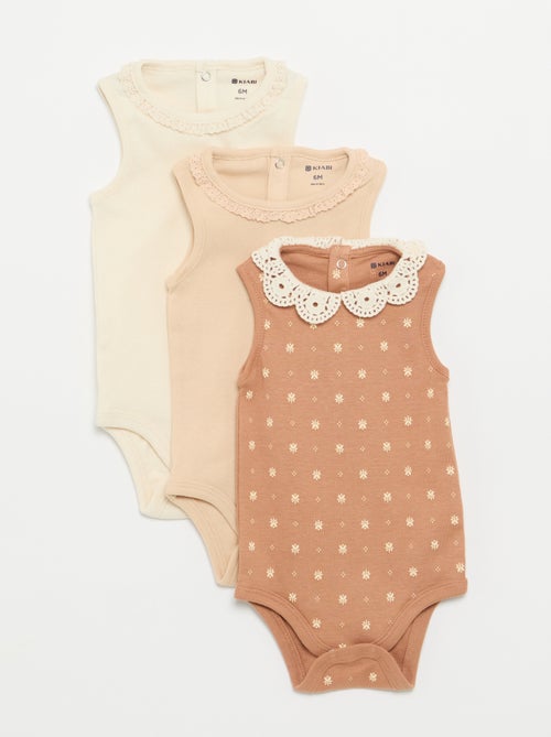 Set di 3 body con scollo rotondo e ricami - Kiabi