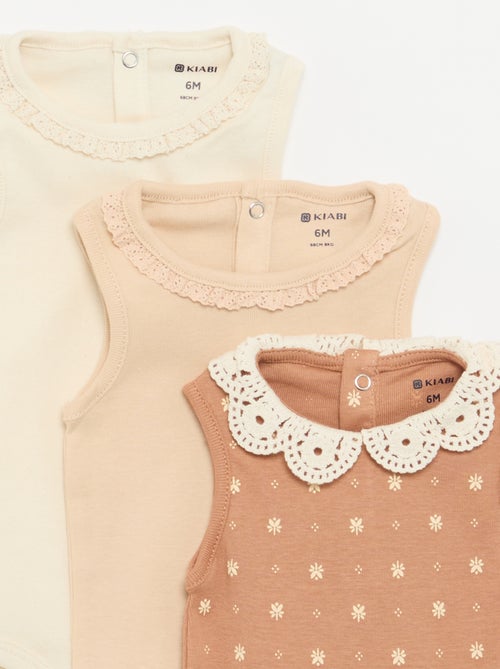 Set di 3 body con scollo rotondo e ricami - Kiabi