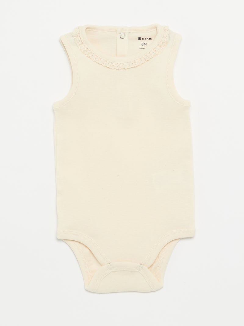 Set di 3 body con scollo rotondo e ricami Beige - Kiabi
