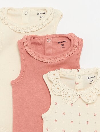 Set di 3 body con scollo rotondo e ricami