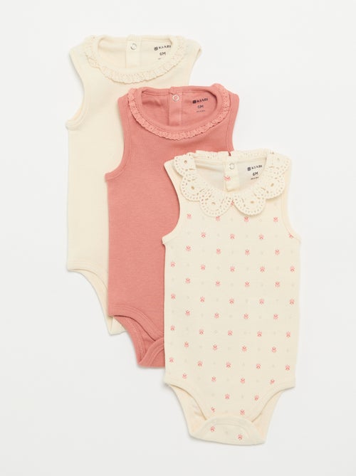 Set di 3 body con scollo rotondo e ricami - Kiabi