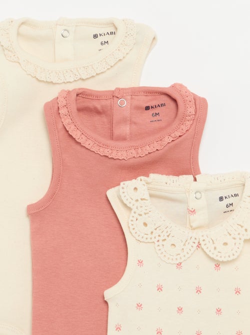 Set di 3 body con scollo rotondo e ricami - Kiabi