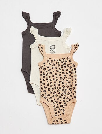 Set di 3 body in maglia pointelle con spalline con volant