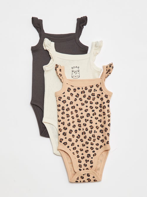 Set di 3 body in maglia pointelle con spalline con volant - Kiabi