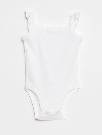 Set di 3 body in maglia pointelle con spalline con volant