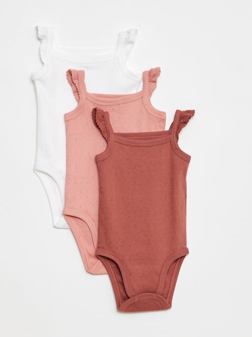 Set di 3 body in maglia pointelle con spalline con volant - Kiabi