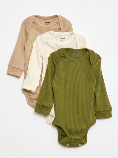 Set di 3 body neonato evolutivi collo all'americana e maniche lunghe - Kiabi
