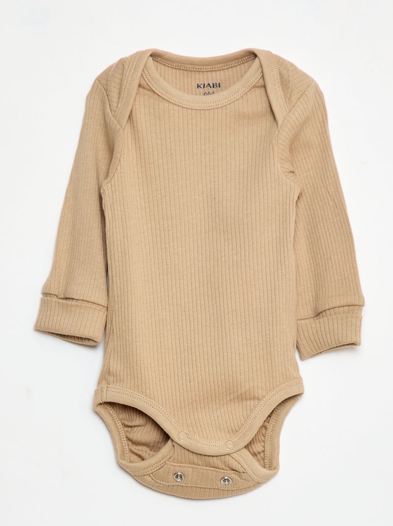 Set di 3 body neonato evolutivi collo all'americana e maniche lunghe Beige - Kiabi