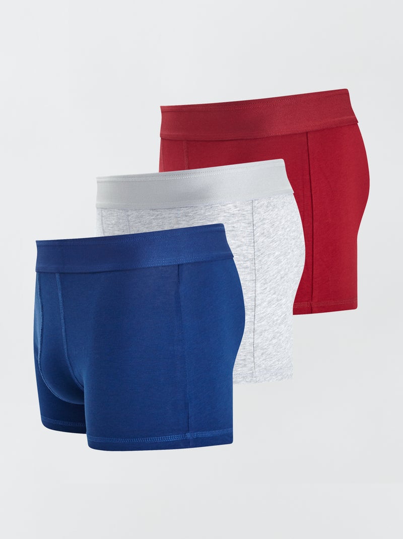 Set di 3 boxer a tinta unita BLU/grigio/rosso - Kiabi