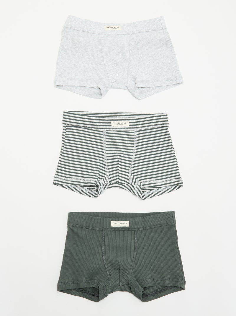 Set di 3 boxer in maglia a costine Kaki - Kiabi