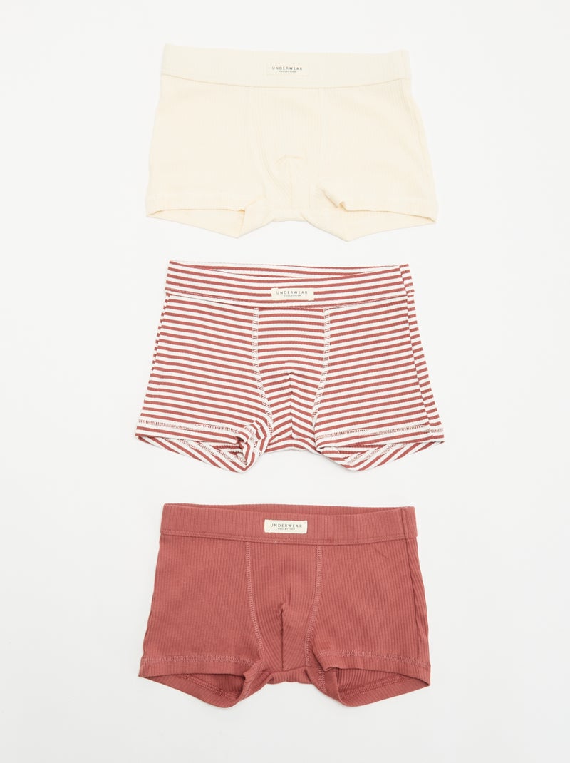 Set di 3 boxer in maglia a costine Rosso - Kiabi