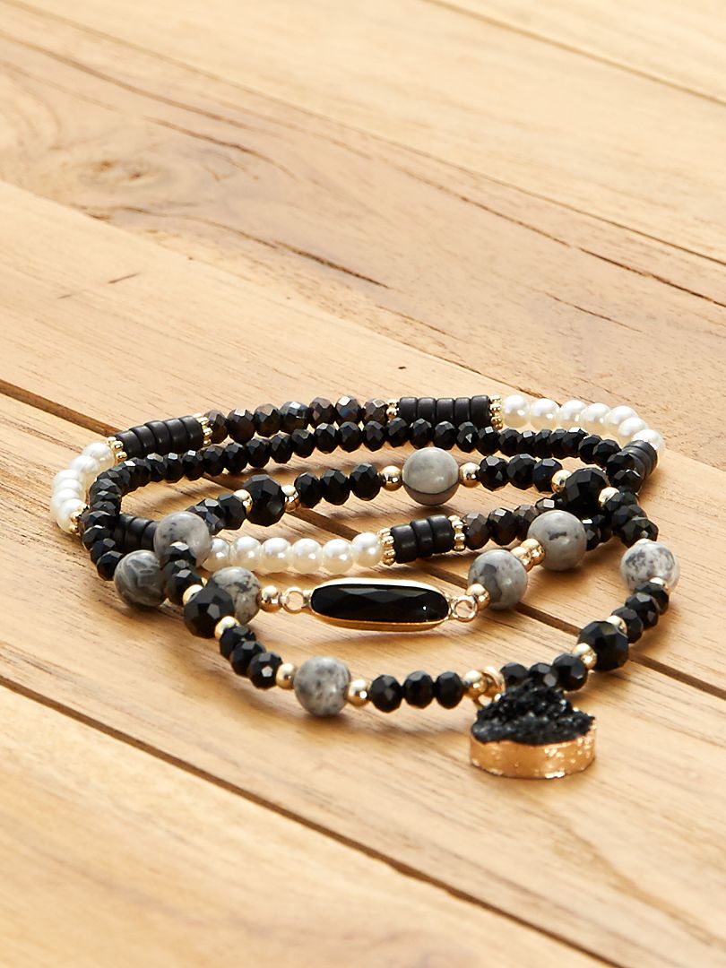 Set di 3 bracciali con perle nero - Kiabi