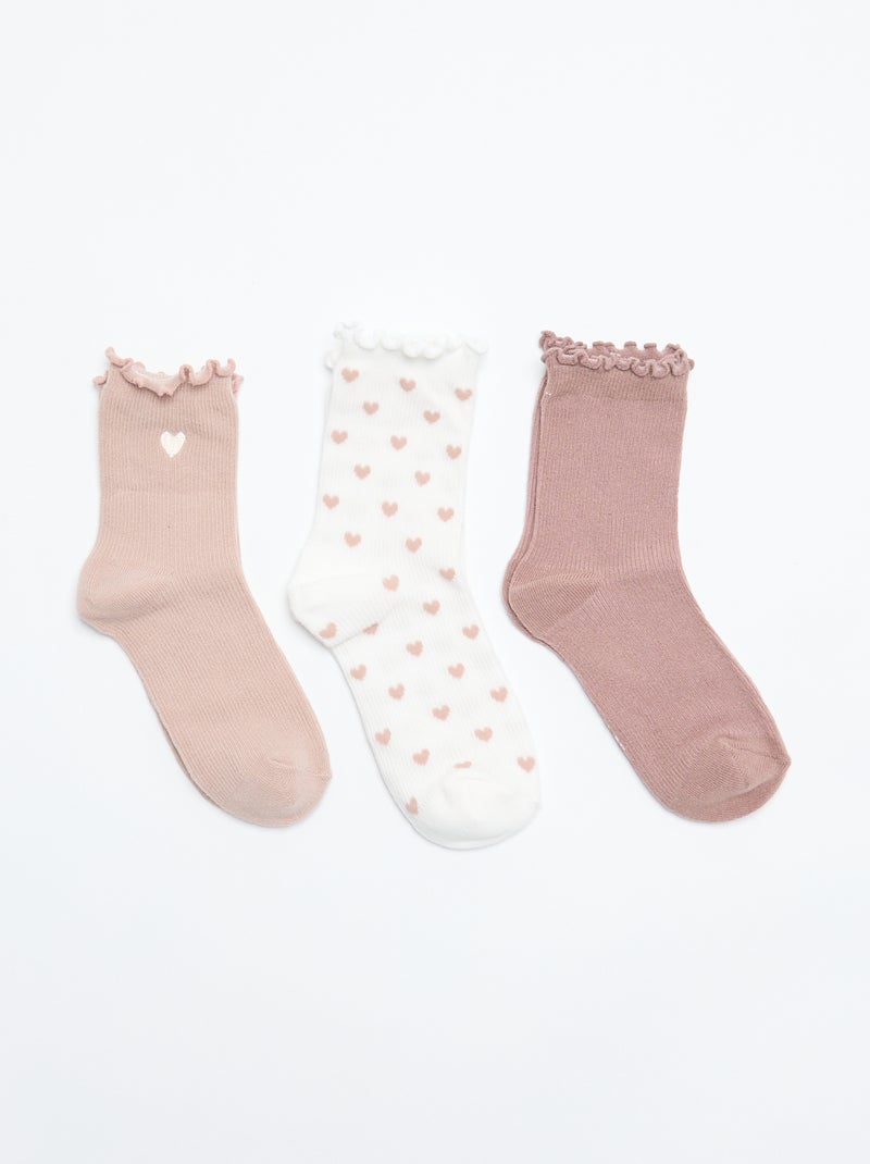 Set di 3 calzini fantasia con stampa a cuori Beige - Kiabi