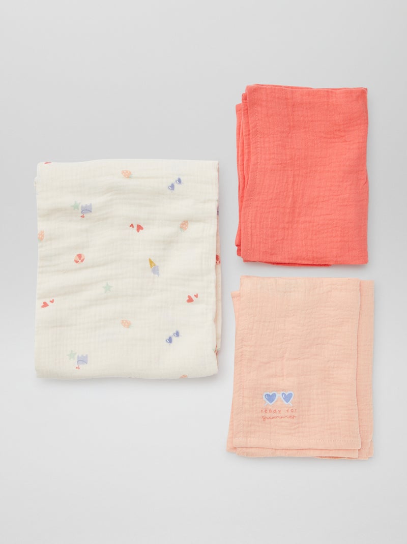 Set di 3 copertine - 2 da 60 x 60 e 1 de 100 x 120 cm Rosa - Kiabi