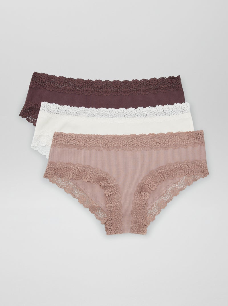 Set di 3 culotte a costine marrone prugna - Kiabi