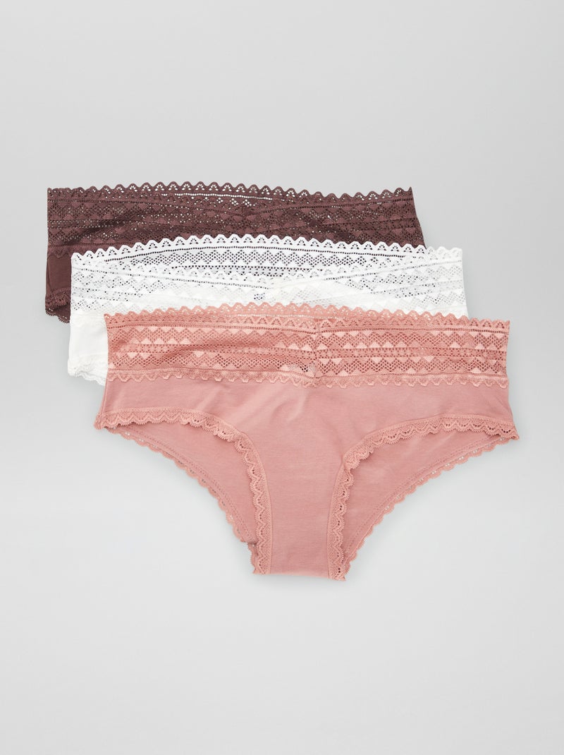 Set di 3 culotte con pizzo ROSA - Kiabi