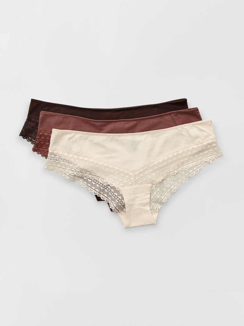 Set di 3 culotte cotone e pizzo BEIGE - Kiabi