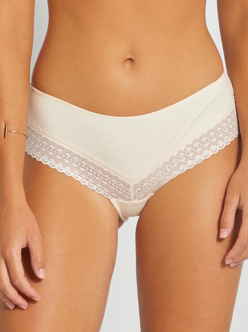 Set di 3 culotte cotone e pizzo BEIGE - Kiabi