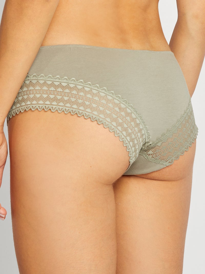 Set di 3 culotte cotone e pizzo KAKI - Kiabi