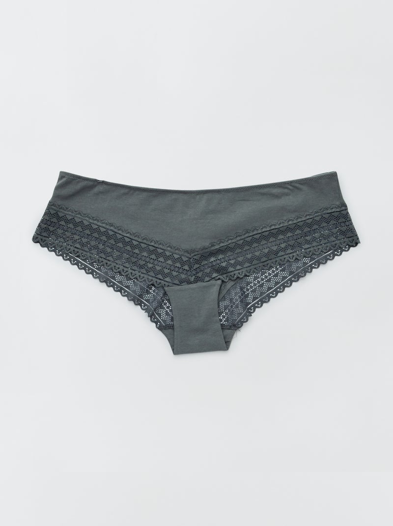 Set di 3 culotte cotone e pizzo rosa grigio - Kiabi