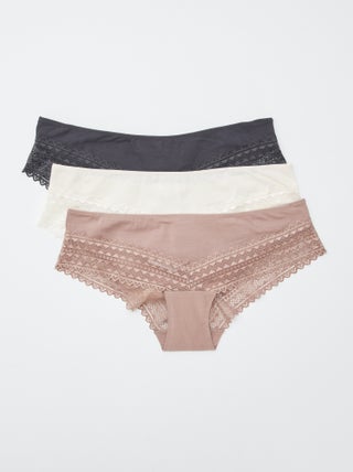 Set di 3 culotte cotone e pizzo