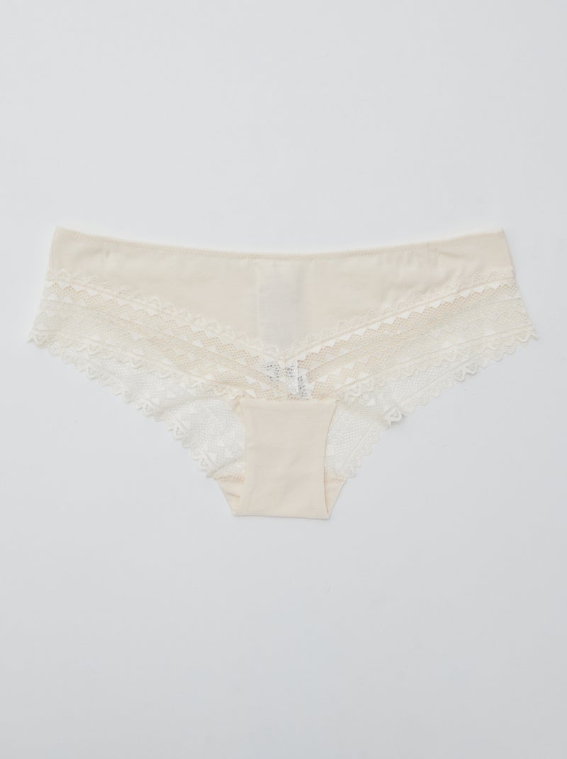 Set di 3 culotte cotone e pizzo ROSA - Kiabi