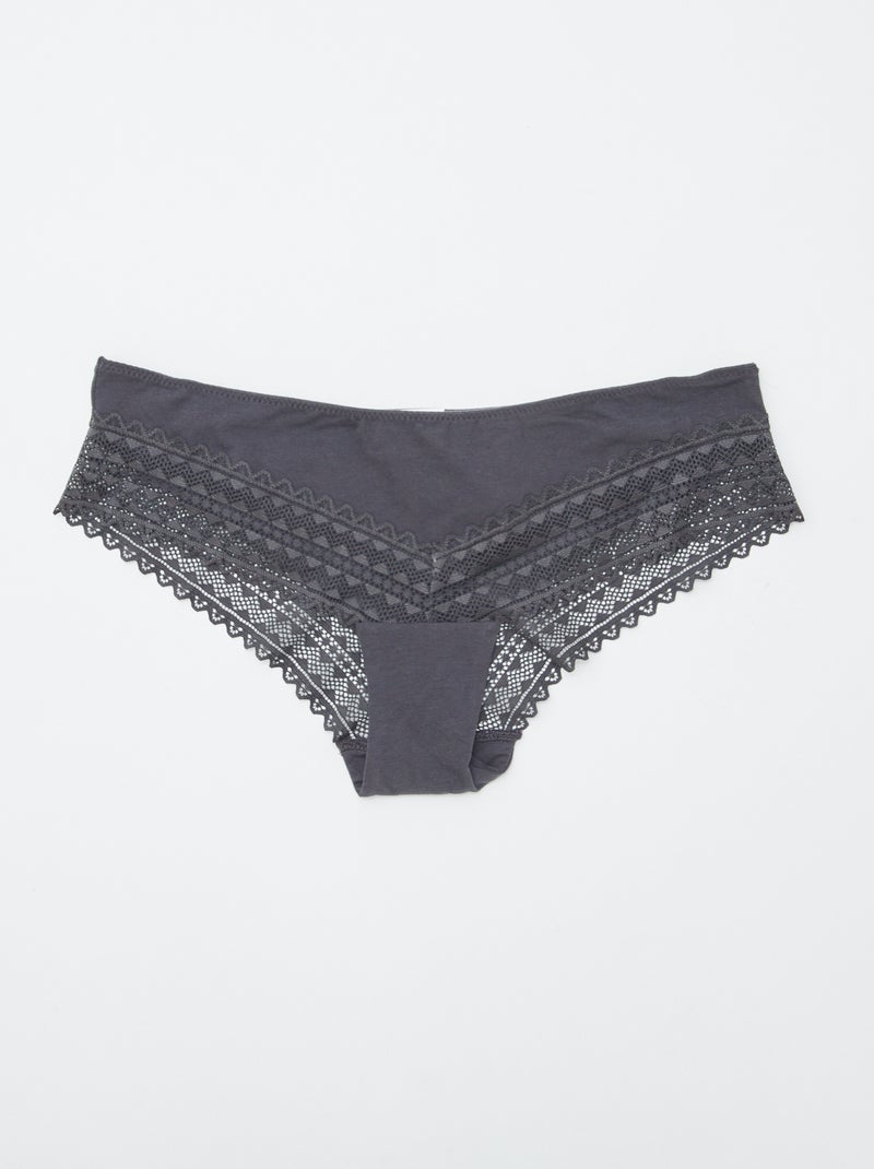 Set di 3 culotte cotone e pizzo ROSA - Kiabi