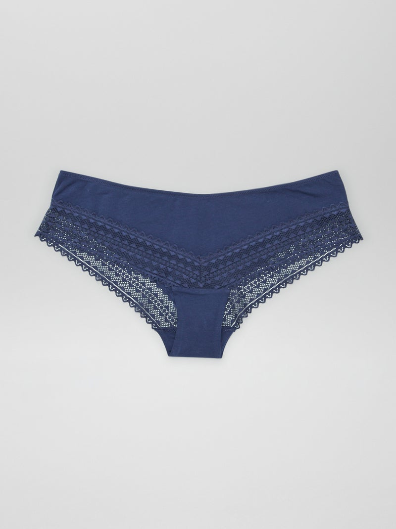 Set di 3 culotte cotone e pizzo VIOLA - Kiabi